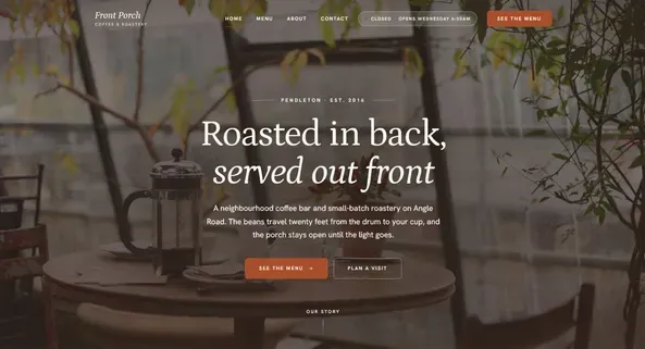 Warm editorial coffee shop website
