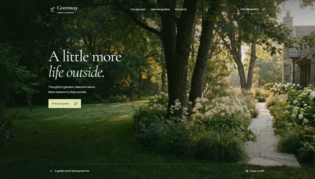 Greenway garden website with lush photography and expressive serif type