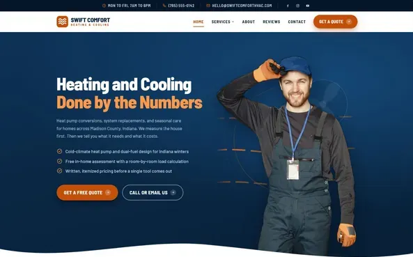 Swift Comfort heating and cooling website design