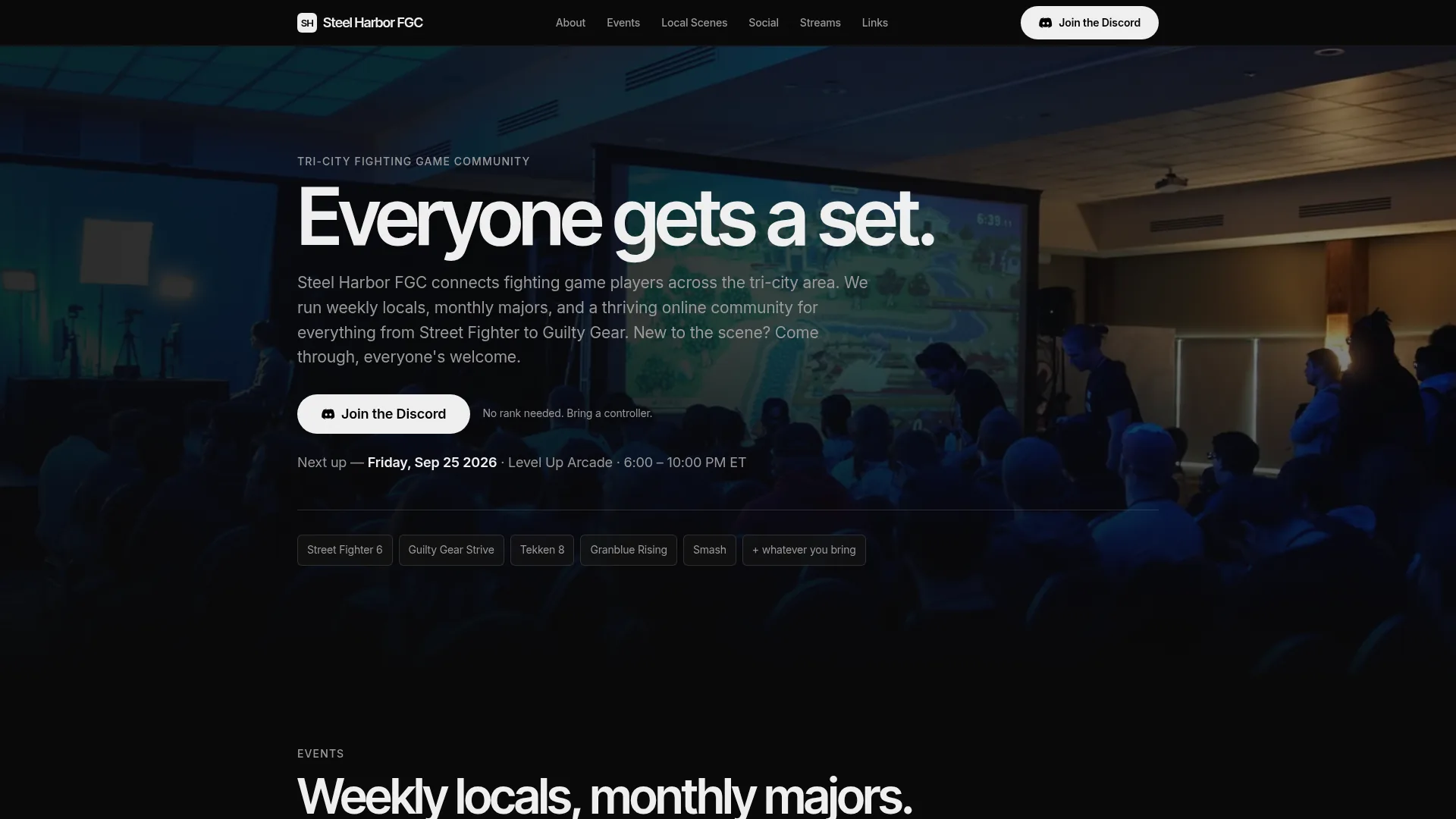 Steel Harbor FGC fighting game community website design